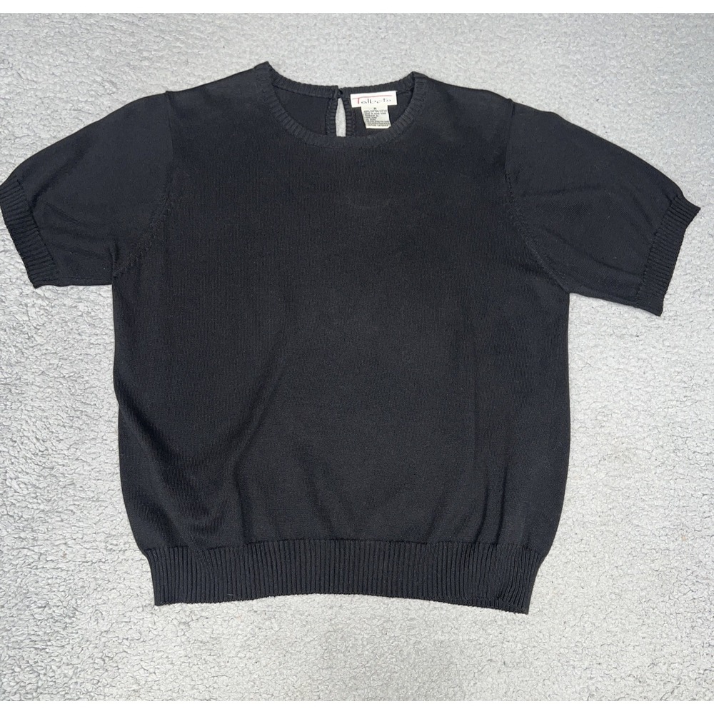 VTG Talbots Sweater Women's Size M Black Knit Blouse Top Puff Sleeve Hong Kong‎